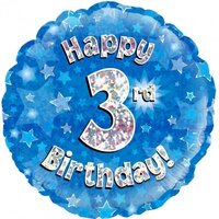 3rd Birthday Holo Blue Round Foil Balloon (18in.)