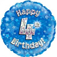 4th Birthday Holo Blue Round Foil Balloon (18in.)