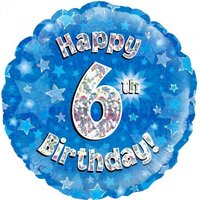 6th Birthday Holo Blue Round Foil Balloon (18in.)