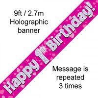 1st Birthday Pink Holo Banner (2.7M)