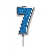 Glitter Blue Number 7 Candle