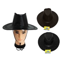 Black Faux Leather Cowboy Hat