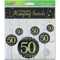Hanging Swirl Sparkling Fizz 50th Black/Gold (81cm) Pk 6
