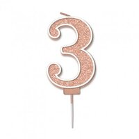 Sparkling #3 Rose Gold Fizz Numeral Candle 7.5cm Pack 1
