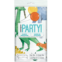 Partying Dino Printed Plastic Tablecover 54X84 - Pk 1