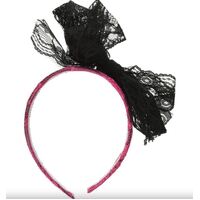 Lace Headband With Bow - Neon Pink