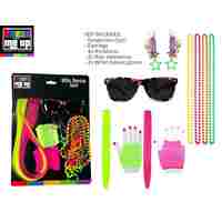 80's Neon Set - Includes Fake Sunglasses, earrings, 4 x necklaces, 2 x hair extensions, 2 x wrist fishnet gloves