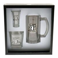 21st Birthday Silver Badge Glassware Gift Set