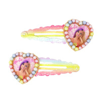 Barbie Rainbow Fantasy Glitter Snap Clips w/Pearal Heart Pendant