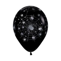 30cm Silver Spiders Black Fashion Latex Balloons - Pk 12