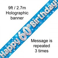Blue Holographic Happy 60th Birthday Banner (2.7M)