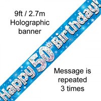 Blue Holographic Happy 50th Birthday Banner (2.7M)