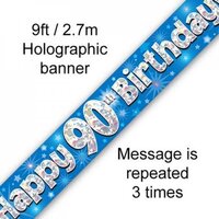Blue Holographic Happy 90th Birthday Banner (2.7M)