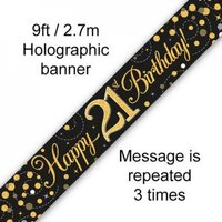 Black/Gold Sparkling Fizz 21st Birthday Banner (2.7M)