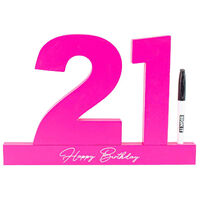 21 Birthday Neon Pink Signature Block (34x23x3cm)