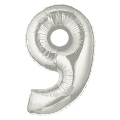 Silver Jumbo Number 9 Foil Balloon (101cm)