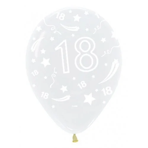Crystal Clear "18" Printed Latex Balloons (30cm) - Pk 50