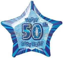 20" Happy 50th Birthday - Blue Glitz Foil Balloon**