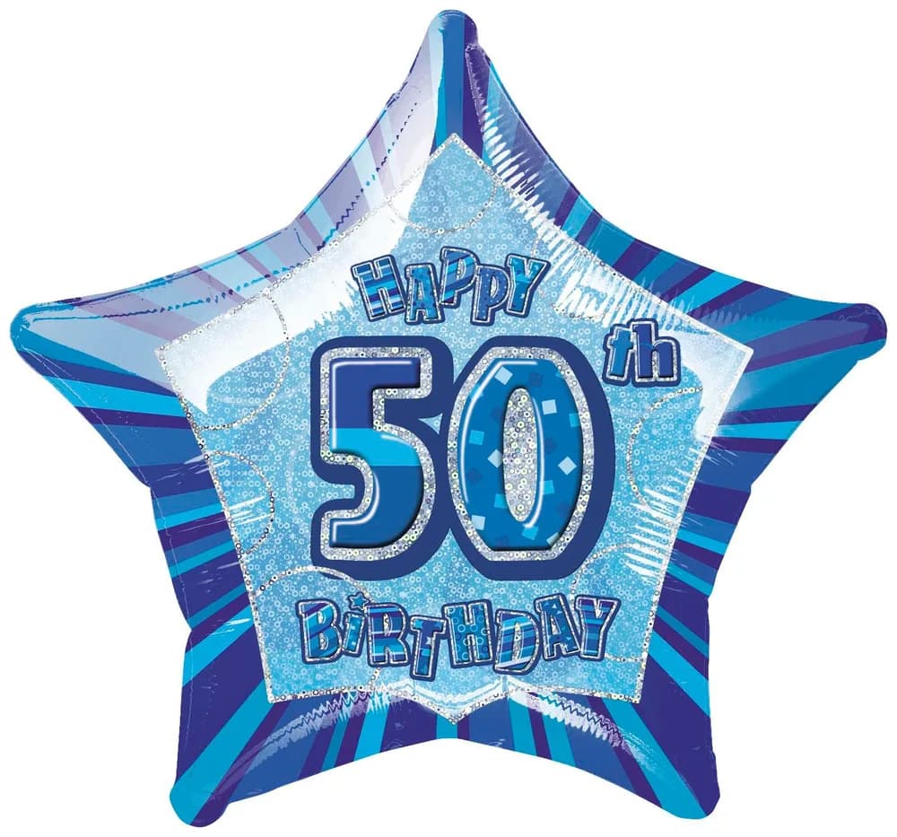 20" Happy 50th Birthday - Blue Glitz Foil Balloon**