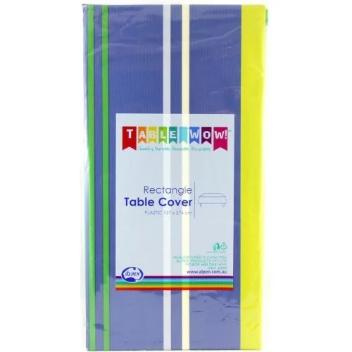 Blue, Green, Yellow Stripe Rectangle Plastic Tablecover (137x274cm)