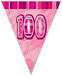 100th Flag Banner (Pink Glitz) - 3.6m Long**