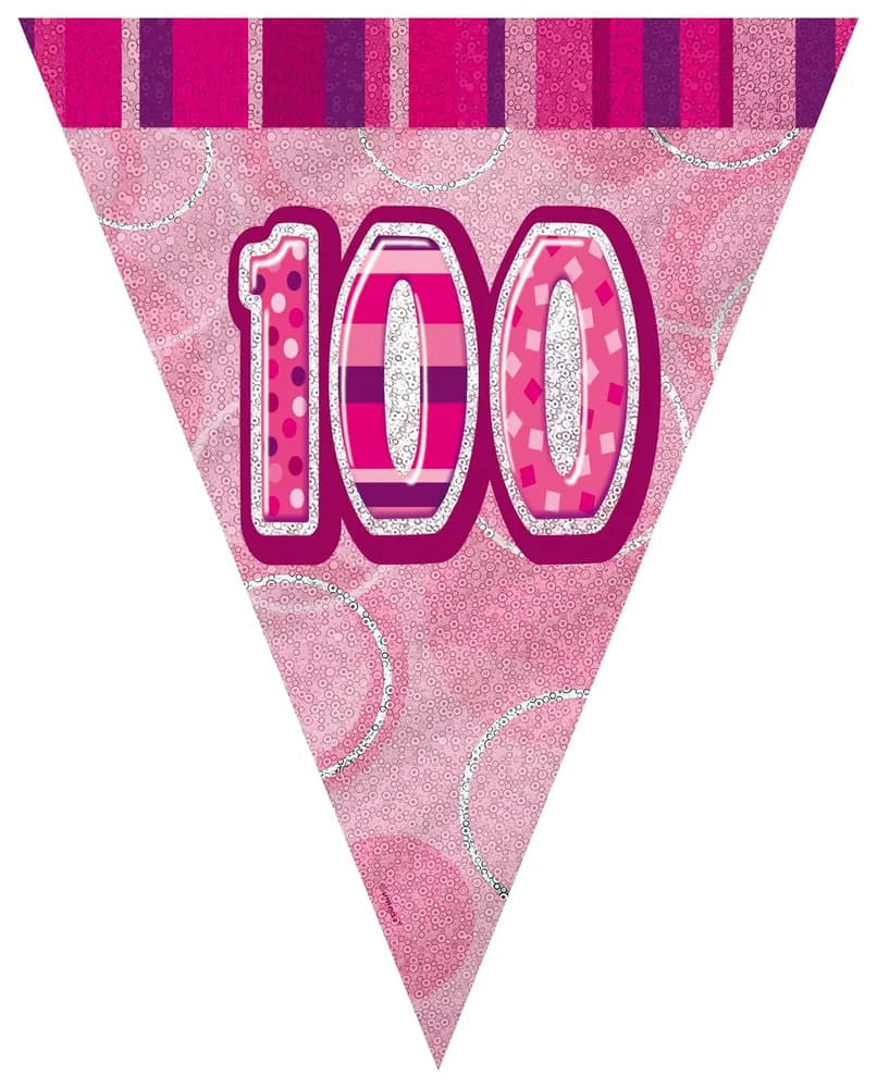 100th Flag Banner (Pink Glitz) - 3.6m Long**