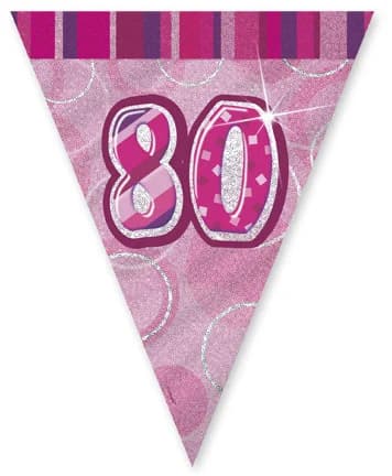 80th Flag Banner (Pink Glitz) - 3.6m Long