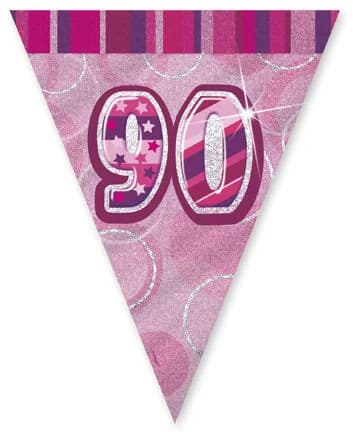 90th Flag Banner (Pink Glitz) - 3.6m Long**