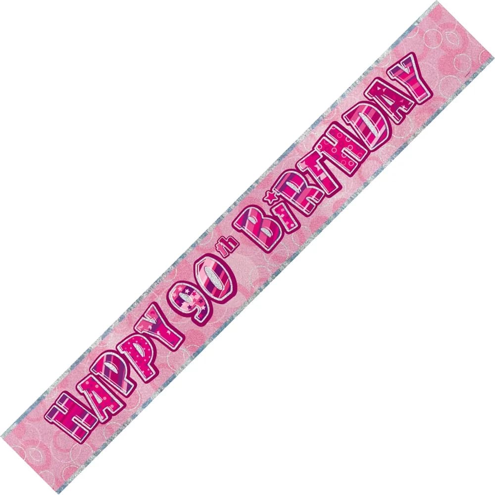 Happy 90th Birthday Glitz Pink Foil Banner -3.6m