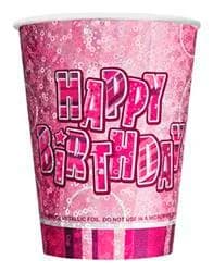 Glitz Pink 270ml Happy Birthday Cups - Pk 6*