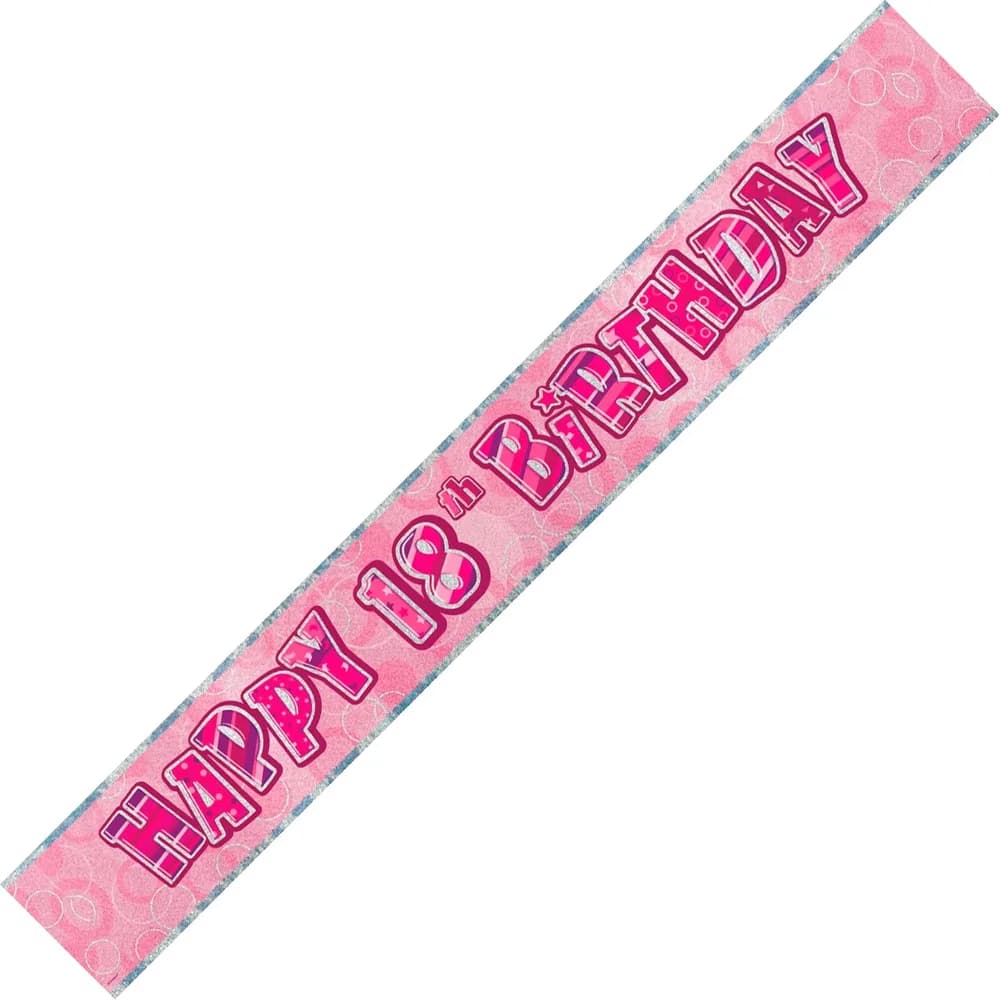 Happy 18th Birthday Glitz Pink Foil Banner - (3.6m)