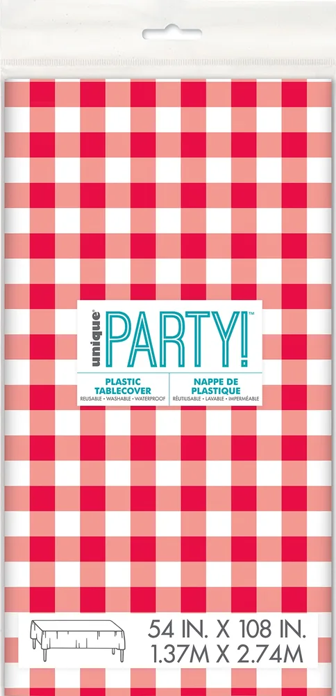 Red Gingham Plastic Rectangle Table Cover - 137x274cm