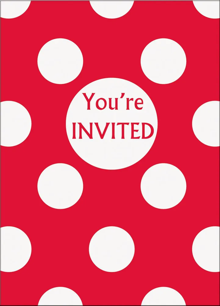 Ruby Red Polka Dot Invitations- Pk 8**
