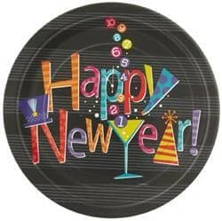 "Happy New Year!" Printed Paper Plates (18cm) - Pk 8