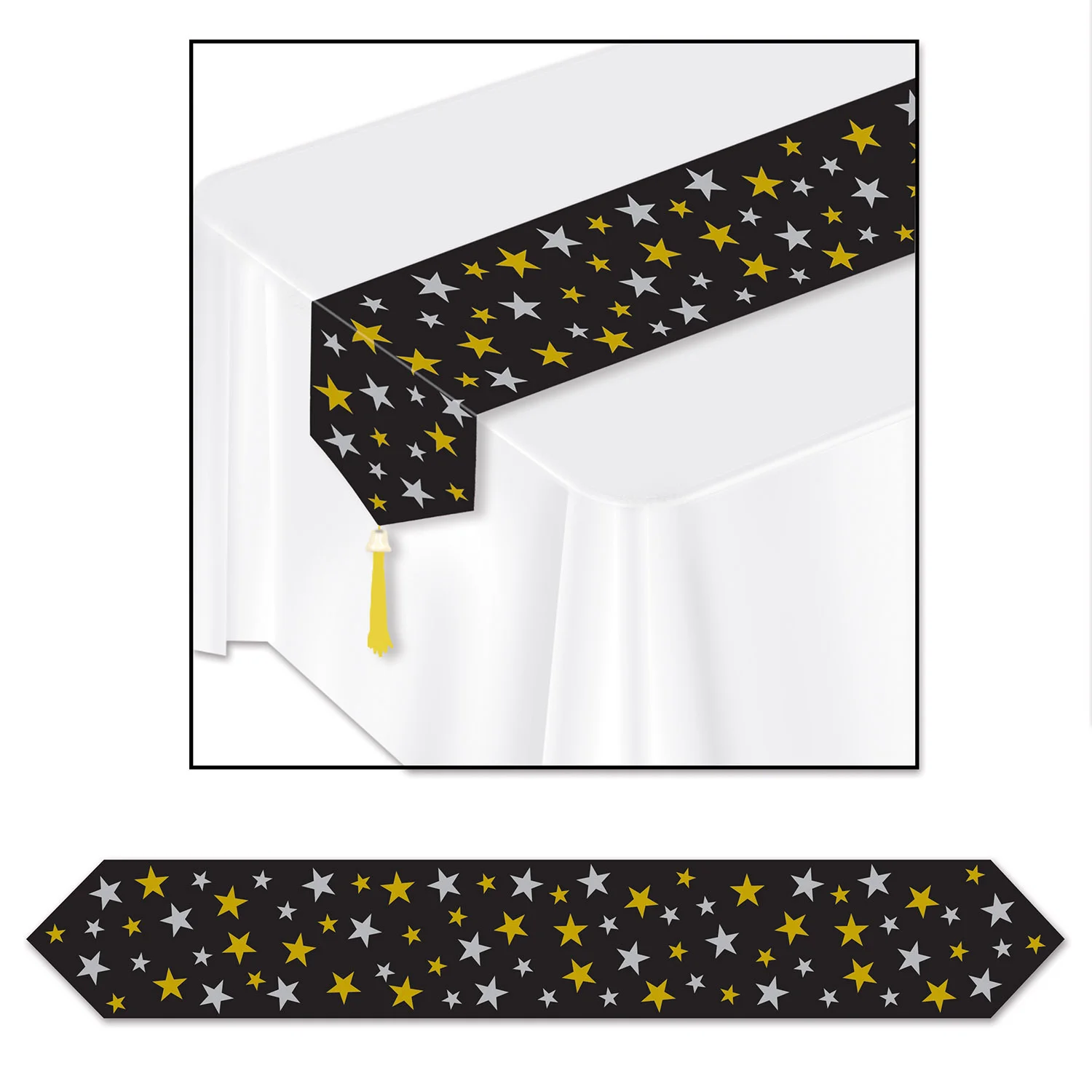 Gold, Silver & Black Stars Table Runner (183cm)**