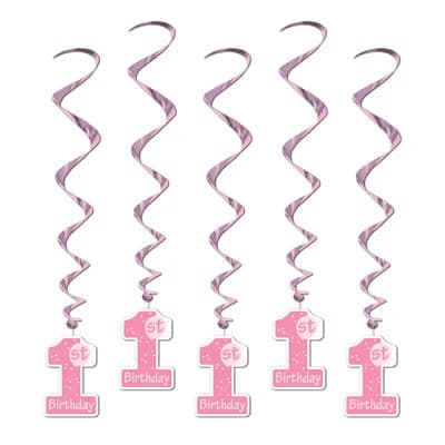 Pink "1st Birthday" Whirls - 5/pkg, 101.6cm