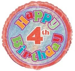 18" Happy 4th Birthday Prismatic Foil Balloon**