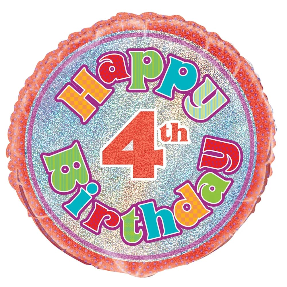 18" Happy 4th Birthday Prismatic Foil Balloon**