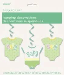 Baby Shower Onesie Hanging Swirl Decoration - Pk 3