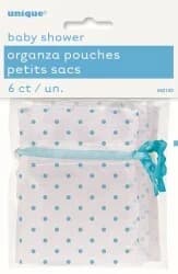 Baby Shower Blue Dots Organza Pouches - Pk 6
