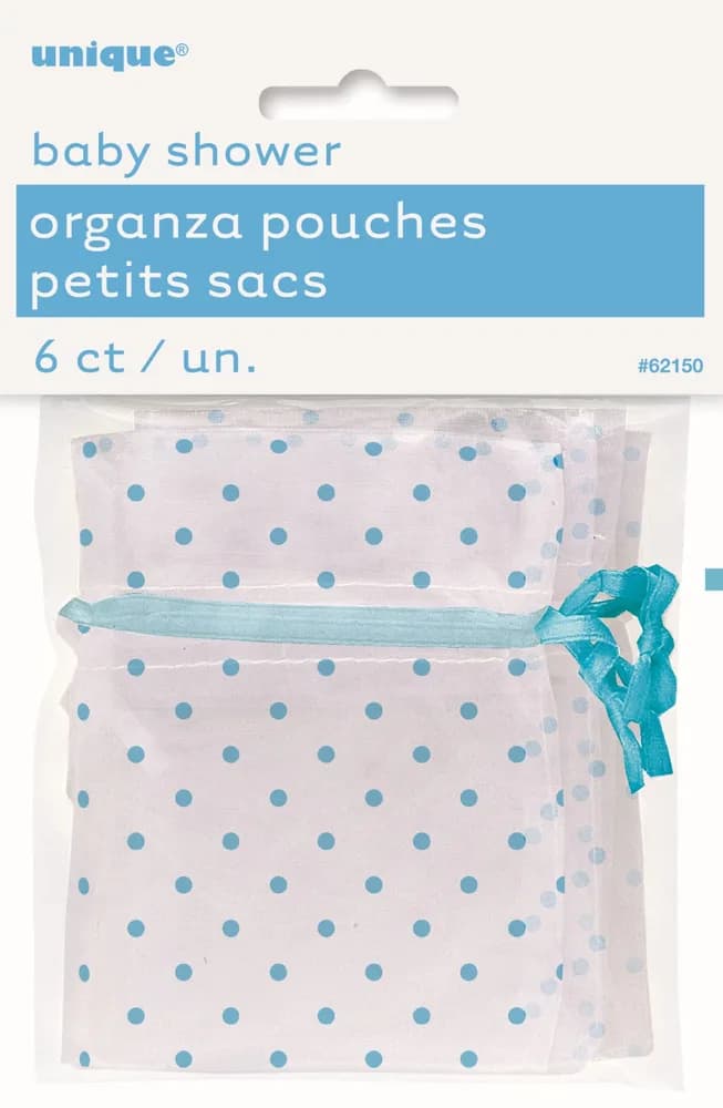 Baby Shower Blue Dots Organza Pouches - Pk 6