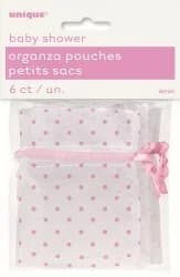 Baby Shower Pink Dots Organza Pouches - Pk 6