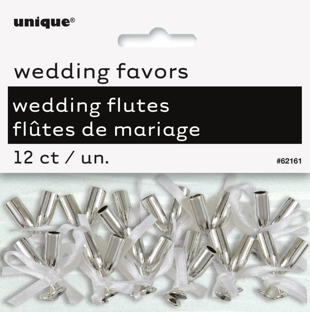 Mini Silver Champagne Flute Wedding Favors - Pk 12