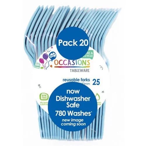 REUSABLE Light Blue Plastic Forks - Pk 20