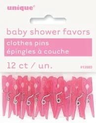 12 tiny pink clothes pegs.