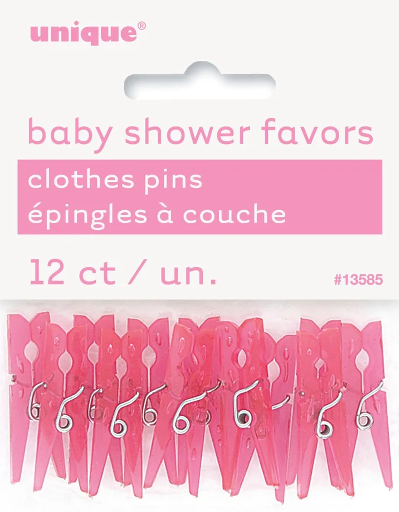 12 tiny pink clothes pegs.