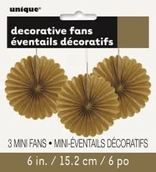 Gold Decorative Fans - Pk3