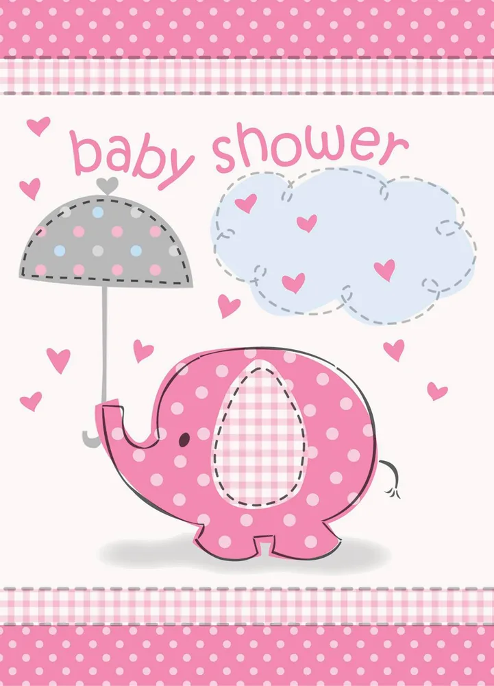 Umbrellaphants Pink Baby Shower Invitations - Pk 8*