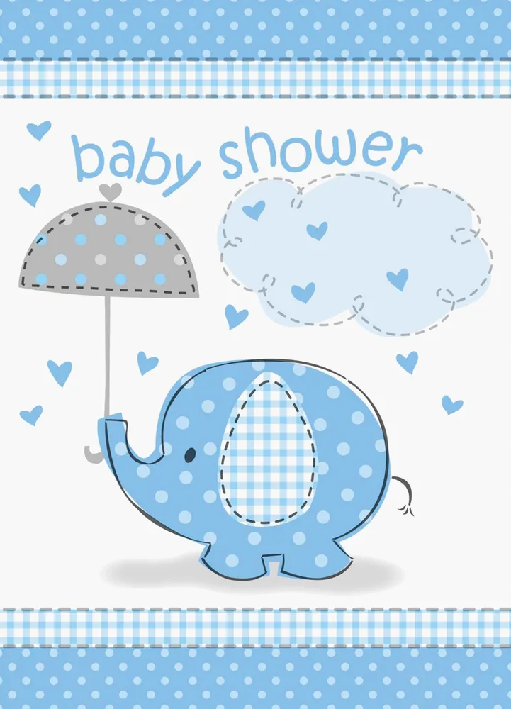 Umbrellaphants Blue Baby Shower Invitations - Pk 8*