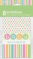 Pastel Dots Baby Shower Invitations - Pk 8**